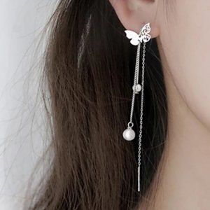 NEW 925 Sterling Silver Pearl Butterfly Earrings